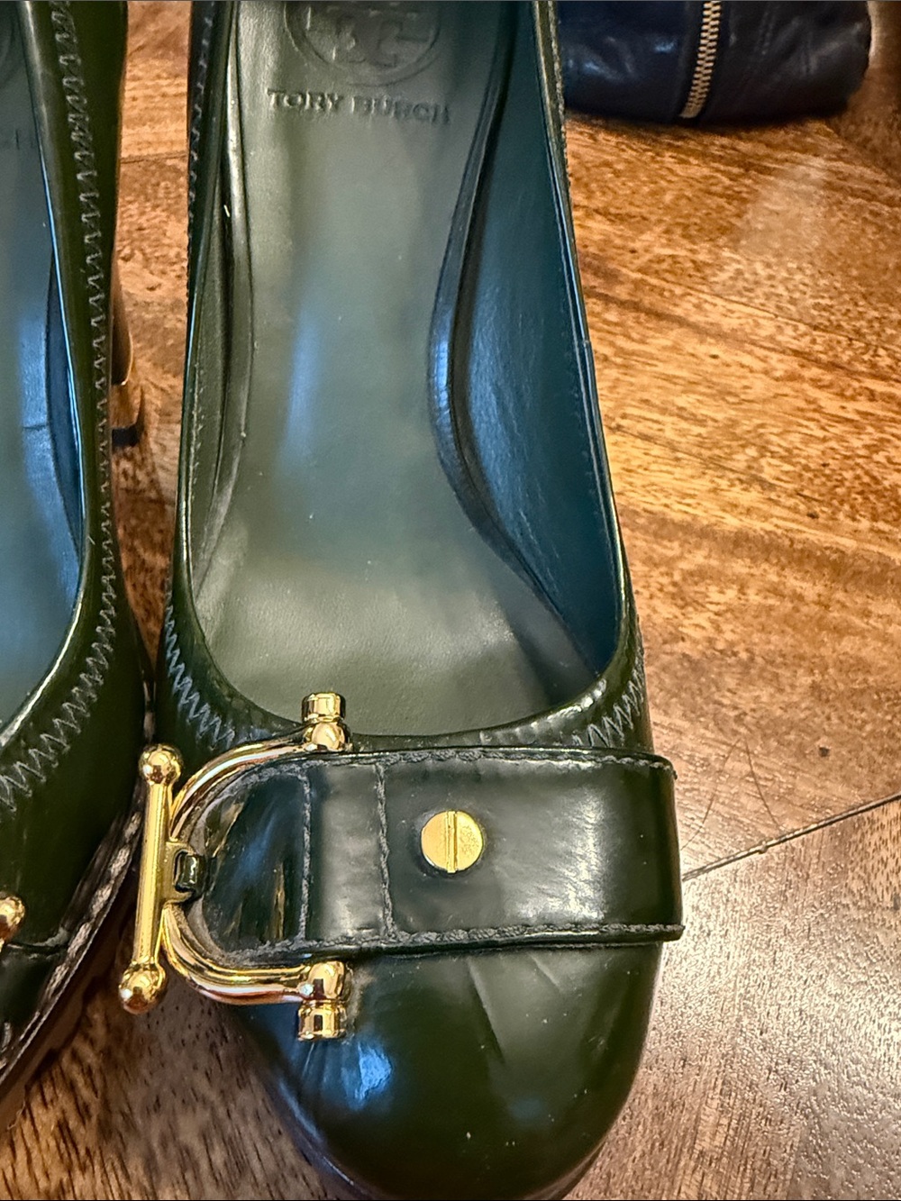 Tory Burch Dark Green Patent Leather Buckle Pumps - Picture 6 of 6